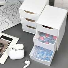 1 pieza Caja de almacenamiento de 3 capas para baño y tocador, caja de almacenamiento compacta para maquillaje y artículos esenciales, caja de papelería para escritorio, diseño sin perforación, apta para uso doméstico u oficina