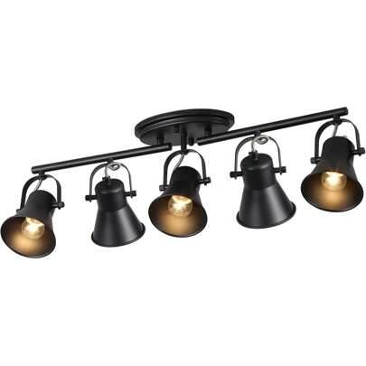 5-Light Track Lighting Kit, Directional Ceiling Light, Industrial Black Kitchen Track Lighting Fixtures Ceiling For Kitchen, Living Room, Dining Room, Hallway.