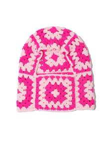 1pc Stylish Two-Tone Hand-Knit Balaclava Hat (Color Random) - Black - View 5
