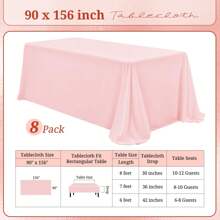 REWOMC 8 Pack Polyester Tablecloths,90 X 156 Inch Rectangle Table Cloth For 8 Ft Tables, Stain And Wrinkle Resistant Washable Table Cover For Kitchen Wedding Banquet Restaurant Party Multiple Colors,Weddings Graduation Season Outdoor Events Entertain Guests