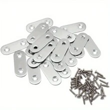 20 piezas de soportes rectos de acero inoxidable (0,6*1,4 pulgadas) Abrazaderas rectas planas, placa de conexión fija de metal, se pueden usar para reparar muebles, estanterías, mesas, patas de sillas, camas, etc. Con 80 piezas de tornillos
