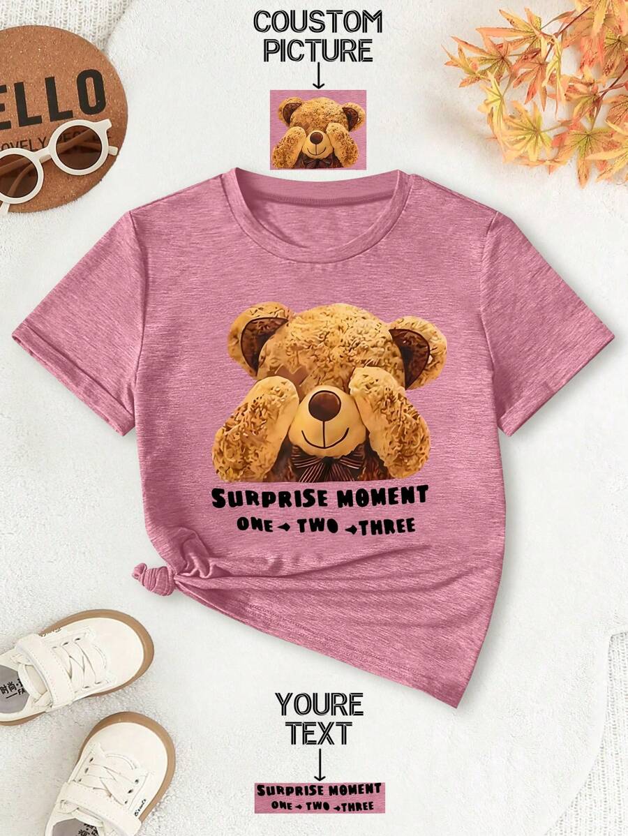 Customized Graphic/Text Printed T-Shirt For Girls & Teens, Sports Style, Colorful , Short Sleeve, Fashion, Versatile, Outdoor Activities, Casual Daily Wear, Ages 8-12, Spring/Summer