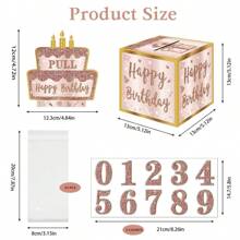 1 套生日主题现金盒，配有“生日快乐”卡片和 35 个透明袋子，生日庆祝、感恩节的惊喜现金盒，带有卷钞的现金礼品盒，向家人和朋友表达您的爱与关怀 - 珊瑚粉 - 查看 6