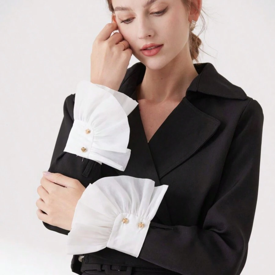 1 Pair Ruffle Sleeve Cuffs, Suitable For Everyday Wear - White - View 1