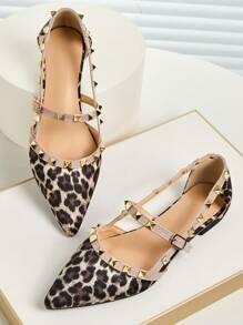 Leopard Print Flat Comfortable Casual & Fashion Rivet Decor Women Loafers