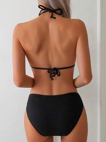1pc New Solid Color Cutout Tie Neck Sexy High Stretch Lurex Fabric One-Piece Swimsuit For Women, For Summer Beach Vacation