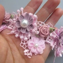 Ruy băng trang trí hoa ren polyester màu mơ cổ điển thanh lịch với hạt ngọc trai rộng 5,5 cm dùng để trang trí đám cưới - Nhiều màu - Xem 8