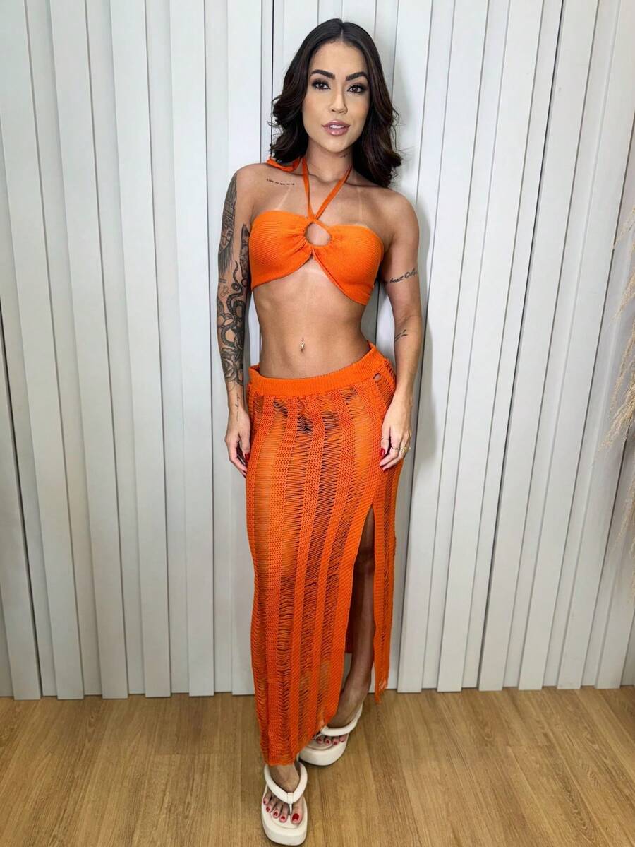 Women Two-Piece Outfits - Orange - View 1