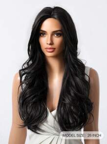 Tóc giả nữ dài 26 inch, kiểu tóc nhiều lớp, rẽ ngôi giữa, màu đen, chất liệu tổng hợp, sóng tự nhiên. - màu đen - Xem 3