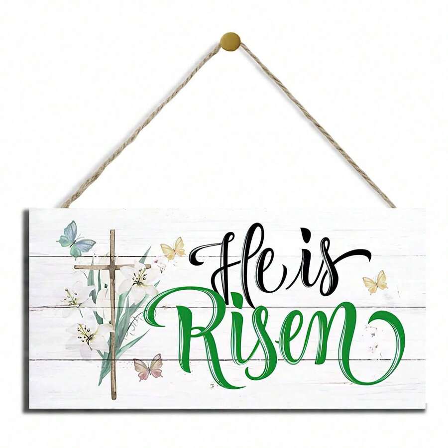 He Is Risen Sign, Easter Wood Sign, Decorative Wood Hanging Wood Plaque, Inspirational Christian Decor, Religion Artwork, Easter Wall Decor Art, Spring Wall Decor, Easter Home Decor Sign