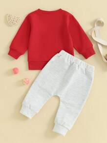 Toddler Baby Boy Valentines Day Outfit Mr. Steal Your Heart Long Sleeve Sweatshirt And Pants Spring Fall Clothes Set - Xám - Xem 4