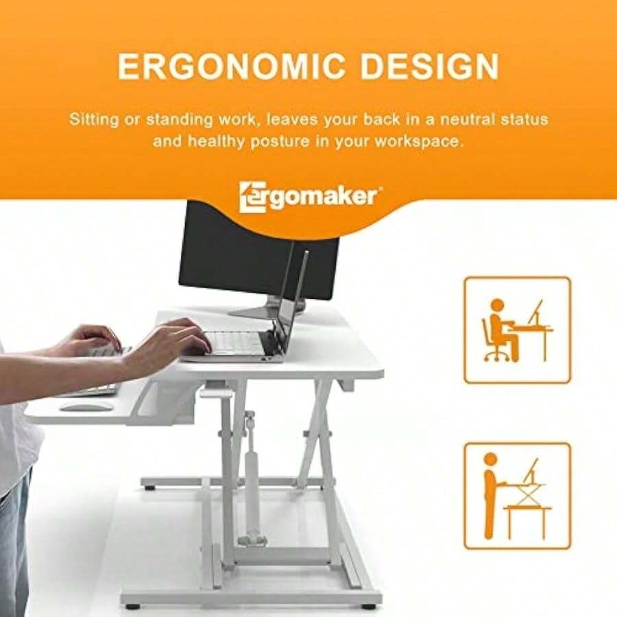 Bureau De Travail ERGOMAKER Height Adjustable Standing Desk Converter - 81cm 32 Inch Wide Platform Tabletop Workstation Quick Sit To Stand Desk Riser For Dual Monitors Black P 53063371 Adjustable Desk