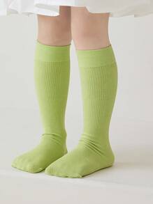 1 Pair Kids Stripe Socks, Simple Solid Color Vertical Stripe Design, Soft & Comfortable Knee-High Socks - Multicolor - View 3