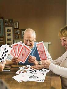 54 张超大扑克牌，是标准扑克牌的四倍大，非常适合大型扑克之夜、超大纸牌游戏、派对游戏、互动游戏、节日游戏、创意礼物 - 白色 - 查看 1