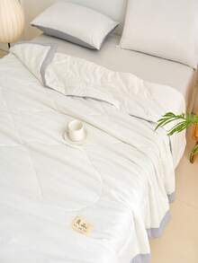 1 chiếc chăn bông bằng vải polyester màu trắng tinh khiết, đã qua xử lý giặt, có thể giặt máy, được may thủ công, nhẹ. - trắng - Xem 7