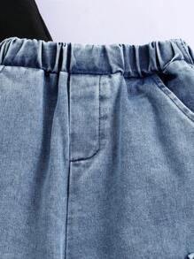 Ensemble de 2 pièces pour jeunes filles à la mode pour l'été: T-shirt sans manches de couleur unie et pantalon cargo en jean multi-poches