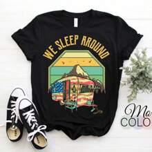 Camping Life RV Road Trip T-Shirt, Vintage Retro Hiking, Funny Camp Mountains Tee, Outdoor Shirts, Happy Camper TShirt, Camping Dad Gifts, - Black - View 1