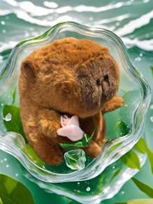 1 PIEZA Llavero de Peluche de Capibara con Rosa, Muñeco Adorable de Dibujos Animados, Perfecto para Regalos y Colecciona - Café integral - Ver 1