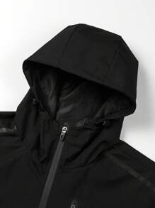 Men's Drawstring Hooded Casual Versatile Zip Pocket Windbreaker Jacket, Suitable For Daily Wear - Khaki - View 4