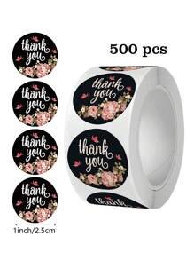 500pcs/Roll Round Floral "Thank You" Self-Adhesive Stickers For Birthday Gift, Party, Wedding Card DIY Decor, Waterproof PVC Unsticky Labels Back To School