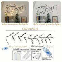 1pc USB Powered 96LED Branch Twig Lights, Led Indoor Wall Decor Artificial Willow Vine Wall Lamp With 8 Modes, Flexible Accent Lighting For Bedroom, Living Room, Wedding, Button Control - 暖白光 - 查看 9