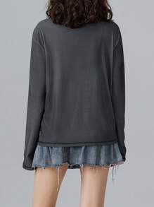 Women Y2k Fairy Grunge T-Shirt Top Goth Skull Print Long Sleeve Shirts Punk Gothic E-Girl Loose Tees Tops Vintage Aesthetic Clothes Streetwear - màu đen - Xem 3