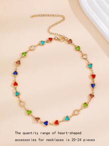 1 件时尚简约独特的多色心形吊坠项链，适合女性日常佩戴情人节 - 金黃色 - 查看 3