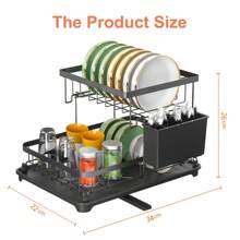 E-MANIS Escurreplatos pequeño de 2 niveles con bandeja recogegotas, ahorra espacio, tamaño 34 x 22 x 26 cm - Negro - Ver 6