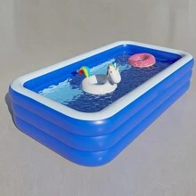 Inflatable Swimming Pool - Thickened PVC Home Pool, Suitable For Backyard, Garden Or Lawn Summer Water Party, Beach Essentials, Beach Accessories, Pool Float - Blue and White - View 1