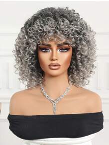 Fluffy Little Curly Wig Gradient Silver Gray 12 Inch Short Curly Wig Synthetic Heat Resistant Fiber Wig Ladies Wig Perfect For Holiday Travel Family Gatherings Everyday Wear Use