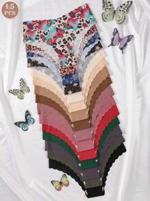 15 Stück/Pack Damen nahtlose Leoparden-Muster bequeme atmungsaktive sexy unsichtbare Slips für Sport