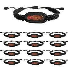 BONITTER 12 pezzi Braccialetti di Santa Muerte in legno nero, fatti a mano con filo rosso, Rosario della Santa Muerte, regalo di preghiera per uomini e donne