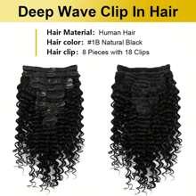 Deep Wave Clip In Hair Extensions Human Hair 8Pcs Brazilian Remy Human Hair Deep Wave Clip In Extensions Thick To Ends Natural Black - màu đen - Xem 2