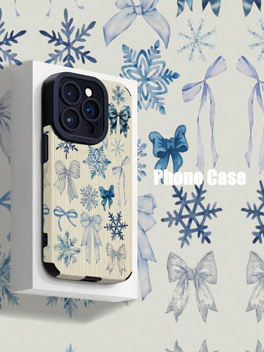 Bow-Knot 1pc Blue Snowflake Bow Pattern Soft Bumper Protective Phone Case, Compatible With Iphone And 15/15PLUS/15PRO/15PROMAX - Multicolor - View 1