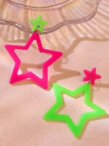 1 Pair Fashionable Hollow Five-Pointed Star Acrylic Simple Style Earrings For Women - Fluorescent Hollow Stars - View 6
