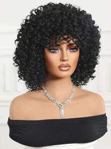 Fluffy Little Curl Wig Black 12-Inch Short Curl Wig Synthetic Heat Resistant Fiber Wig Ladies Wig Perfect For Holiday Travel Family Gatherings Everyday Wear Use - 黑色 - 查看 6