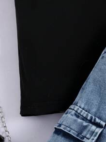 Ensemble de 2 pièces pour jeunes filles à la mode pour l'été: T-shirt sans manches de couleur unie et pantalon cargo en jean multi-poches