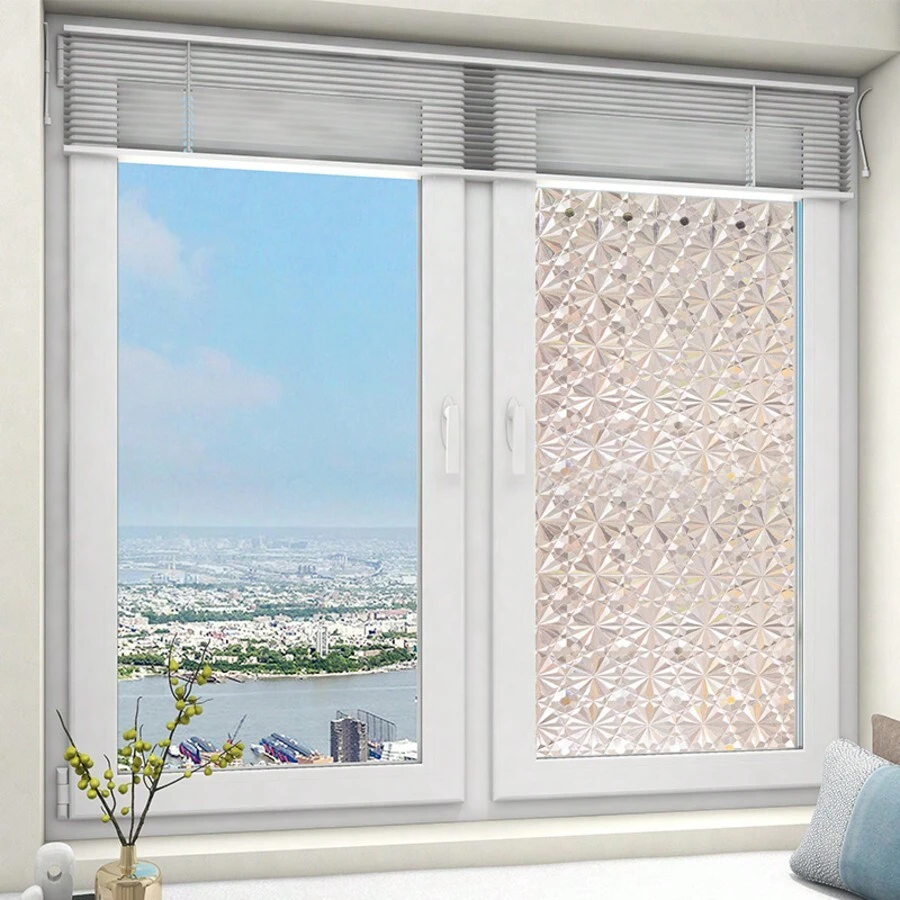 1 Roll Diamond Pattern Window Film, Simple PVC Static Cling Window Sticker - Grey - View 1
