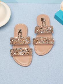 Fashion Sequined Girls Sandals, Summer All-Match Fairy Slippers French Beach Flats - Gold - View 4