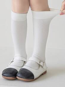 1 Pair Kids Stripe Socks, Simple Solid Color Vertical Stripe Design, Soft & Comfortable Knee-High Socks - Multicolor - View 5