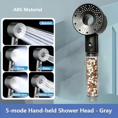 1pc High Pressure Water Saving Shower Head, 5 Mode Adjustable Shower Head With Bead Filter, ABS Material, Increase Pressure Shower Head, Bathroom Accessories Home Bathroom Decor Fall Decor