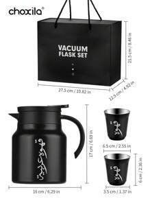 choxila 3 件/套不锈钢咖啡壶，1000 毫升咖啡阿拉伯咖啡壶，KSA 礼品，保温咖啡壶，包括一个保温咖啡壶和两个双层咖啡杯。 - Coffee Pot Set - 查看 6