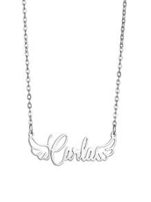 1 pièce Collier avec double ailes minimaliste DIY avec nom en anglais pour femmes. Plaque signalétique personnalisée avec nom simple. Pendentif personnalisé avec chaîne de cou. Bijou cadeau
