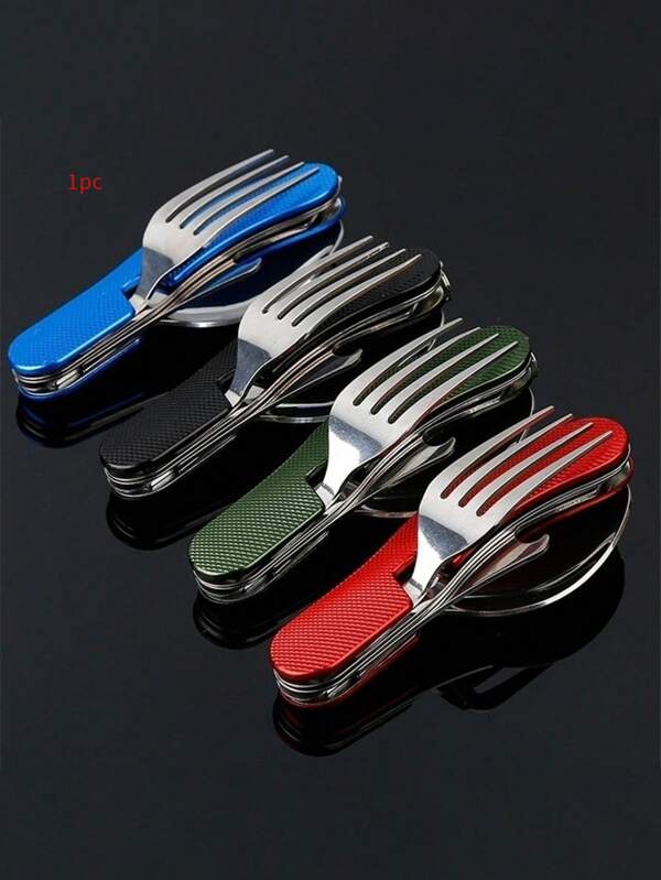 3-Piece Stainless Steel Folding Spoon Fork Knife Camping Cutlery Set - Portable Cutlery For Outdoor Adventures, Hiking, Picnics And Travel