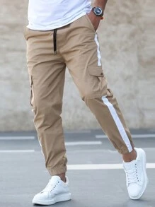 Męskie spodnie cargo w stylu casual z blokami kolorów i kieszeniami, modne