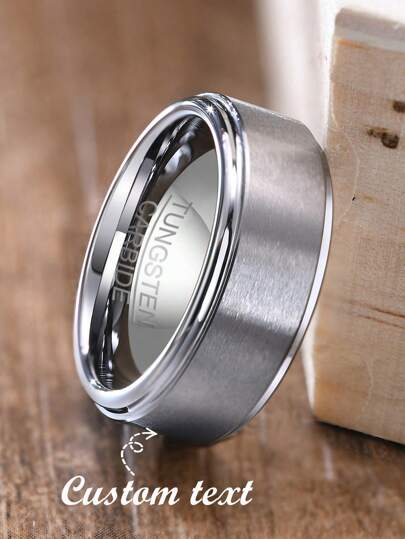 1pc personalizado personalizado gravado a laser preto tungstênio anel de aço, presente para ele, anel personalizado, anel personalizado