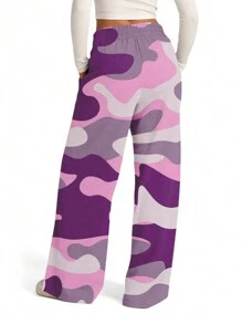 Women's Spring Summer Baggy Pants Drawstring Camouflage Loose Fit Wide Leg Trousers