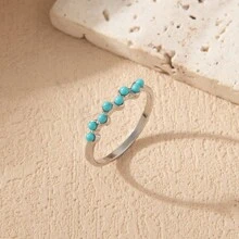 1只改良版的藍綠松石泡沫洞穴人魚之吻指環,新娘珠寶禮物 - 復古銀色 - 查看 1