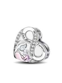 1pc Fashion Thorn Rose Infinity Symbol Bead, Mother-Daughter Heart Bead, Floral Vine Zirconia Bead, Father Zirconia Bead Pendant, Suitable For Women's Bracelets, Bangles, DIY Jewelry Making And Daily Wear Accessories, Suitable For Girls To Wear - Silver - View 5