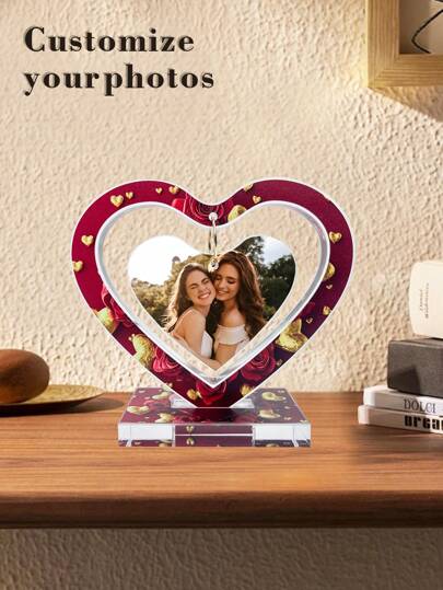 1pc Personalized Photo Decor, Romantic Hollow Heart Acrylic Sign With Your Own Photo, Beautiful Picture, Travel Photos, Customized Desktop Decoration, Gift For Valentine's Day, Mother's Day, Wedding Anniversary, Travel Memory, Parent-Memento,Home Refresh,Warm Ambience,Home & Living,Customized Crafts,Christmas Gift Supplies